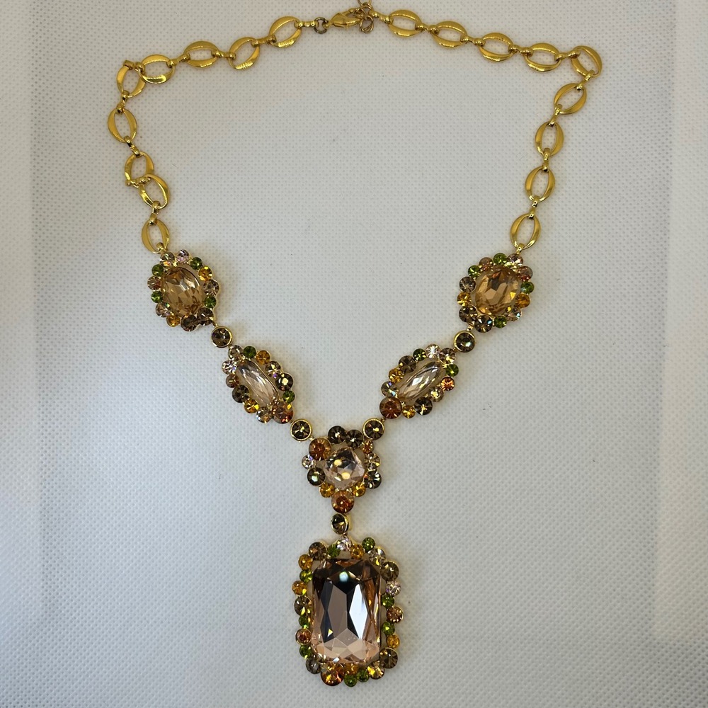Vintage‎ Kenneth Jay Lane necklace Gold Tone Swarovski Style Crystals Moon Star